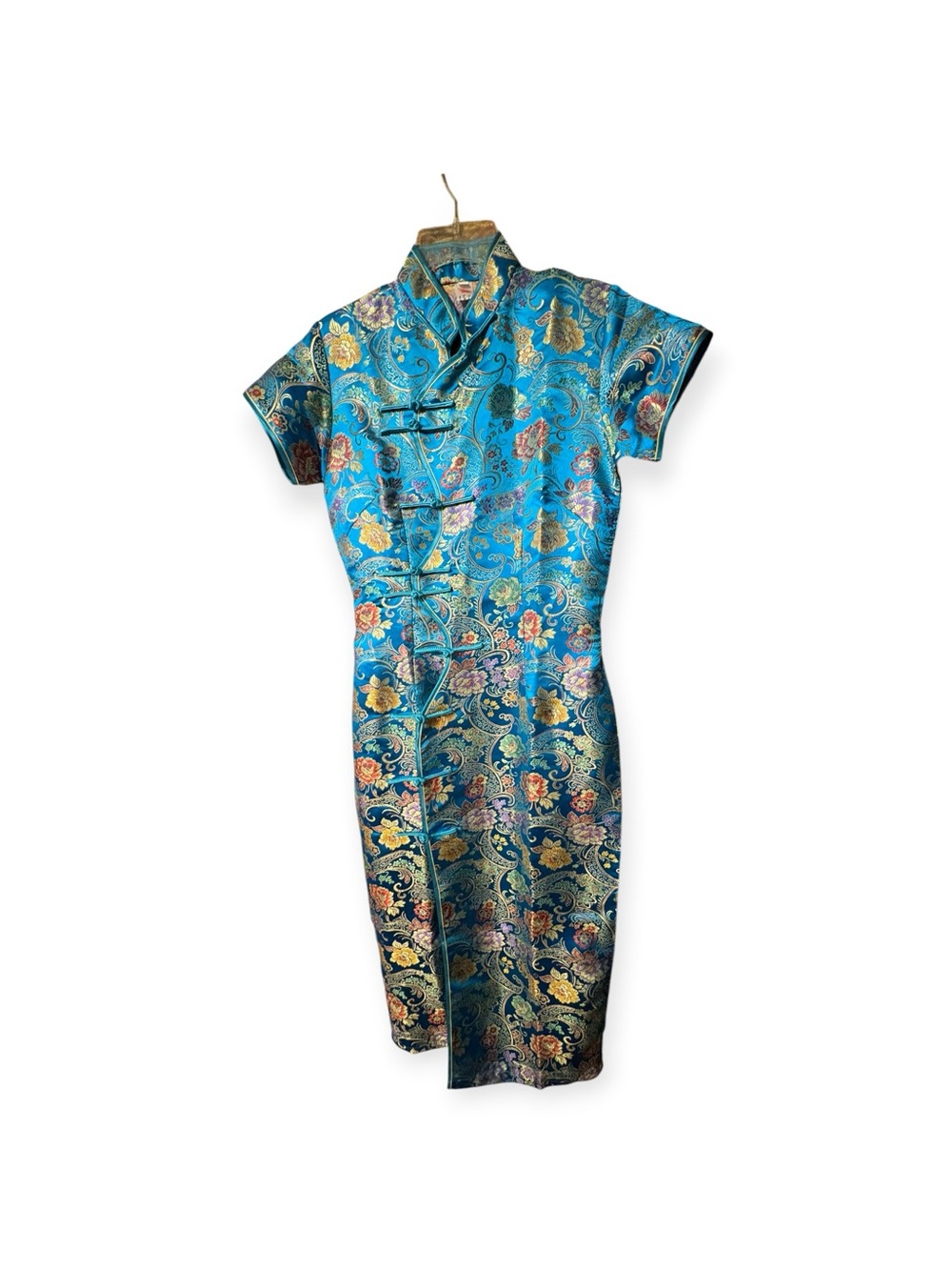 Laogudai Turquoise Floral Brocade Cheongsam Qipao Dress Tagged L Fits S